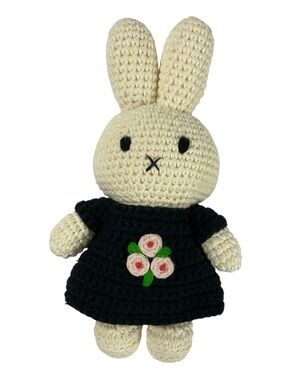 Just Dutch Miffy Nijntje Organic Cotton Crochet Bunny Doll Black Floral Dress